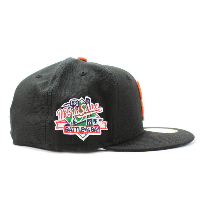 BATTLE OF THE BAY San Francisco Giants 1989 World Series Patch New Era 59Fifty Fitted Hats (BLACK BLUE UNDER BRIM)
