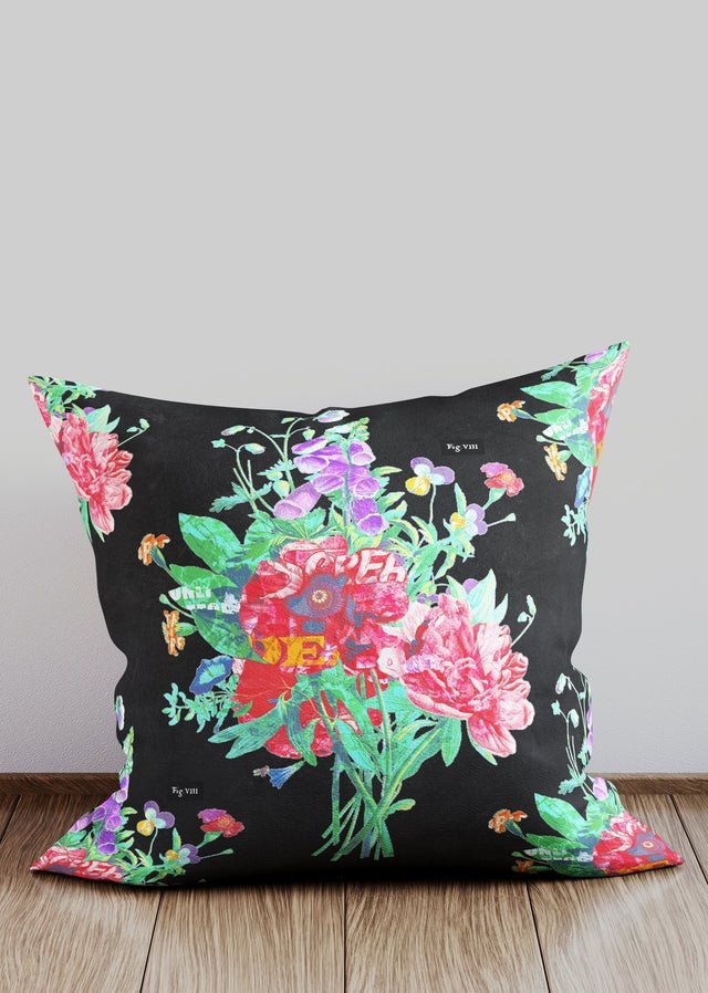 Black Botanical Streetart Cushion