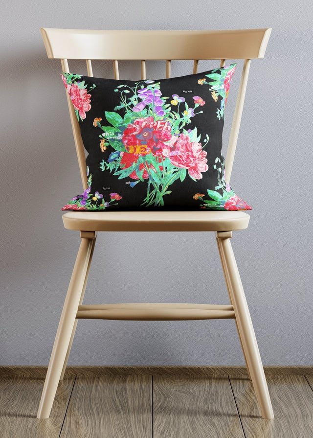 Black Botanical Streetart Cushion