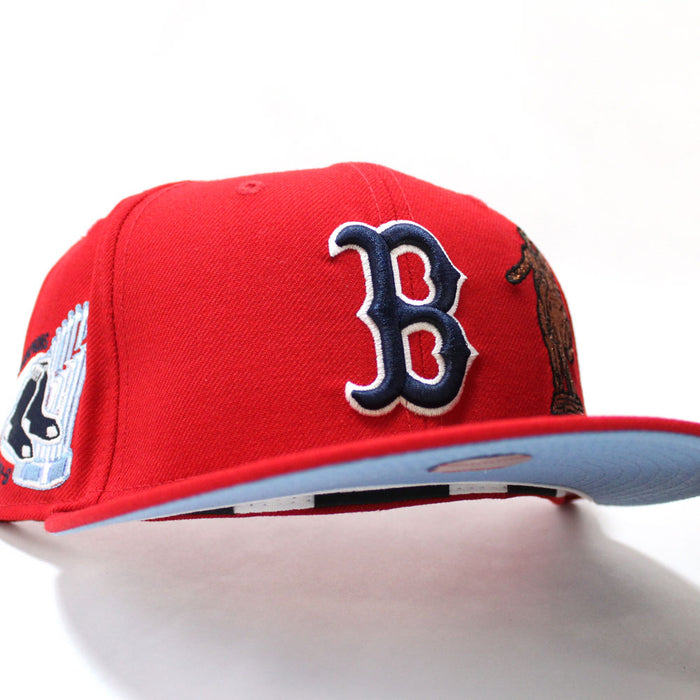 Boston Red Sox 8 Time World Series Champions New Era 59Fifty Fitted Hat (Red Sky Blue Under Brim)