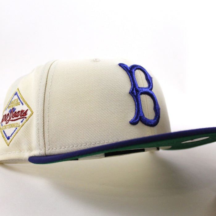 Brooklyn Dodgers 100 Years 59Fifty New Era Fitted Hat (Chrome White Dark Royal Blue and Green Under Brim)