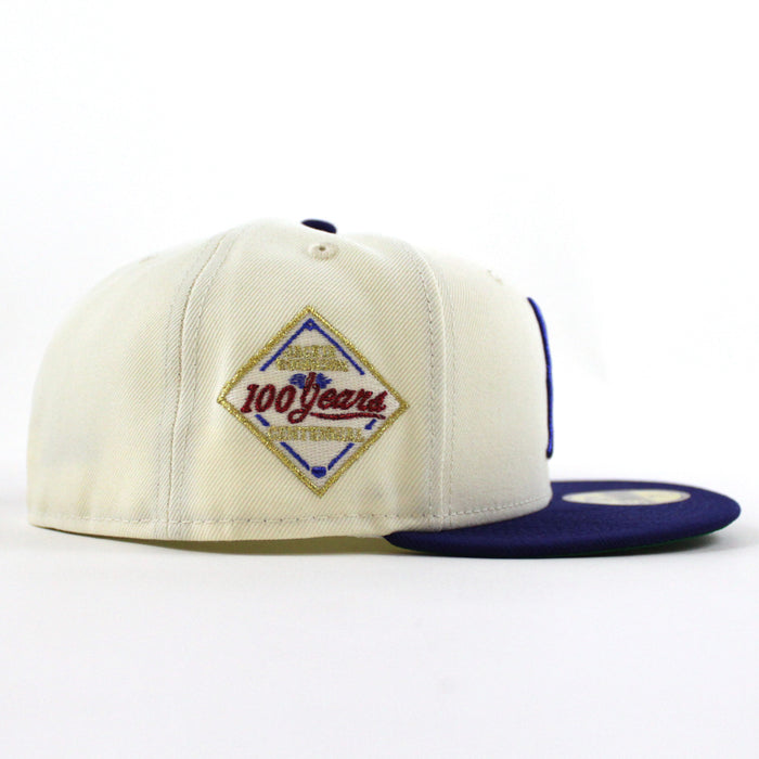 Brooklyn Dodgers 100 Years 59Fifty New Era Fitted Hat (Chrome White Dark Royal Blue and Green Under Brim)