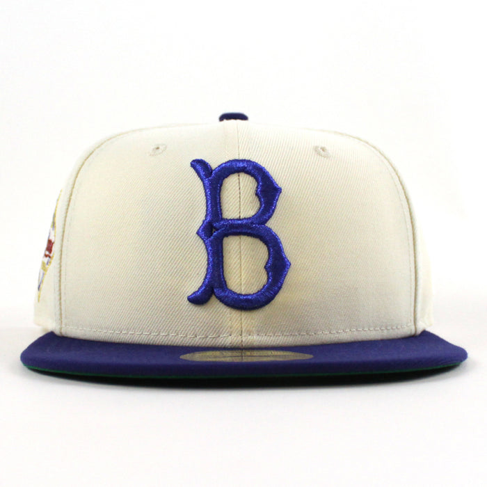 Brooklyn Dodgers 100 Years 59Fifty New Era Fitted Hat (Chrome White Dark Royal Blue and Green Under Brim)