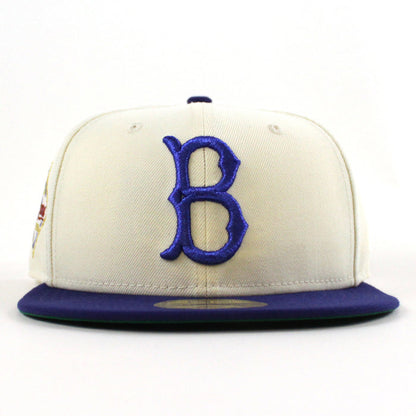 Brooklyn Dodgers 100 Years 59Fifty New Era Fitted Hat (Chrome White Dark Royal Blue and Green Under Brim)