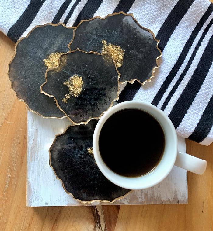 Butter & Gold Geode Resin Coaster Set