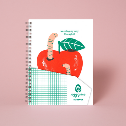 6 x 8" Spiral Blank Notebook - Apple & Worms