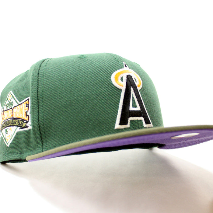 California Angels 1989 All-Star Game New Era 59Fifty Fitted Hat (GITD Pine Green Olive Light Purple Under Brim)