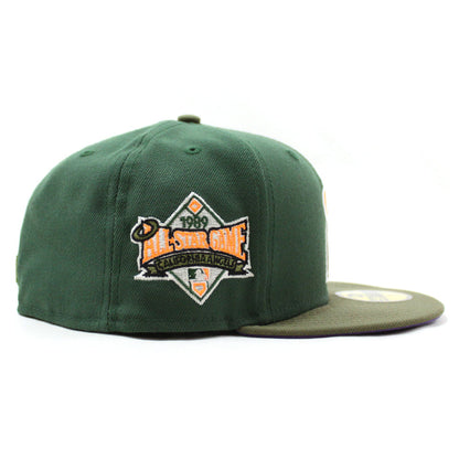 California Angels 1989 All-Star Game New Era 59Fifty Fitted Hat (GITD Pine Green Olive Light Purple Under Brim)