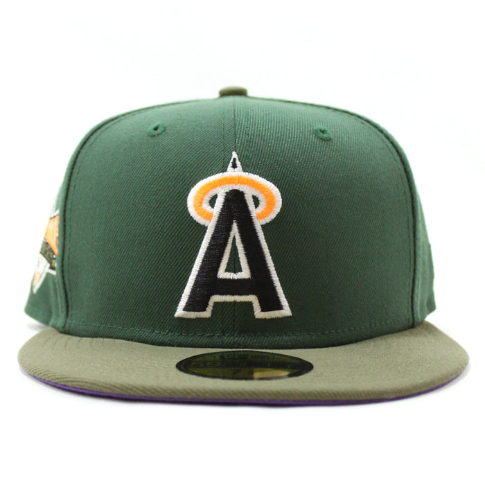 California Angels 1989 All-Star Game New Era 59Fifty Fitted Hat (GITD Pine Green Olive Light Purple Under Brim)