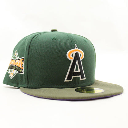 California Angels 1989 All-Star Game New Era 59Fifty Fitted Hat (GITD Pine Green Olive Light Purple Under Brim)