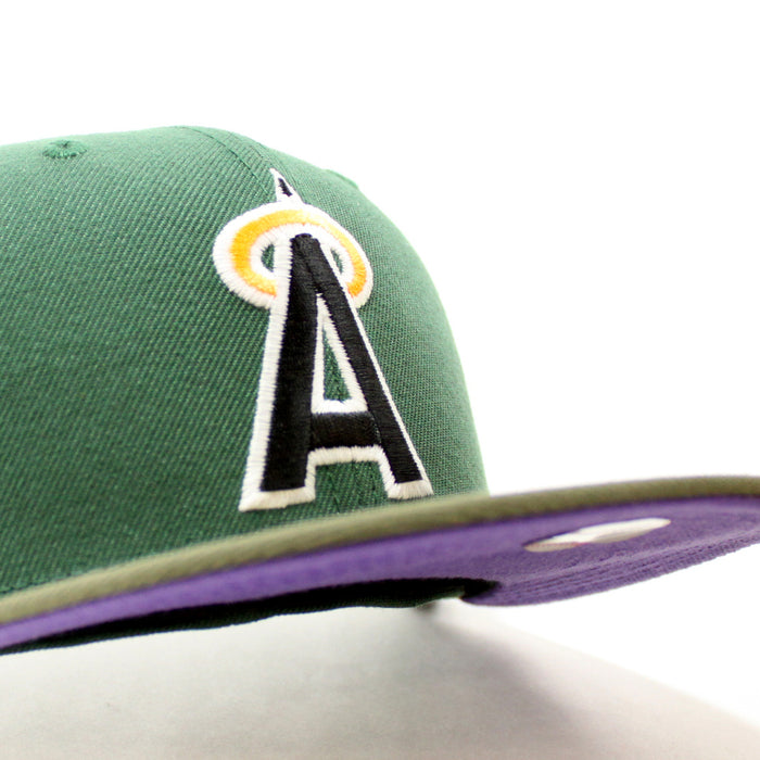 California Angels 1989 All-Star Game New Era 59Fifty Fitted Hat (GITD Pine Green Olive Light Purple Under Brim)
