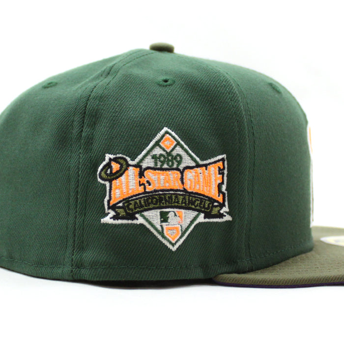 California Angels 1989 All-Star Game New Era 59Fifty Fitted Hat (GITD Pine Green Olive Light Purple Under Brim)