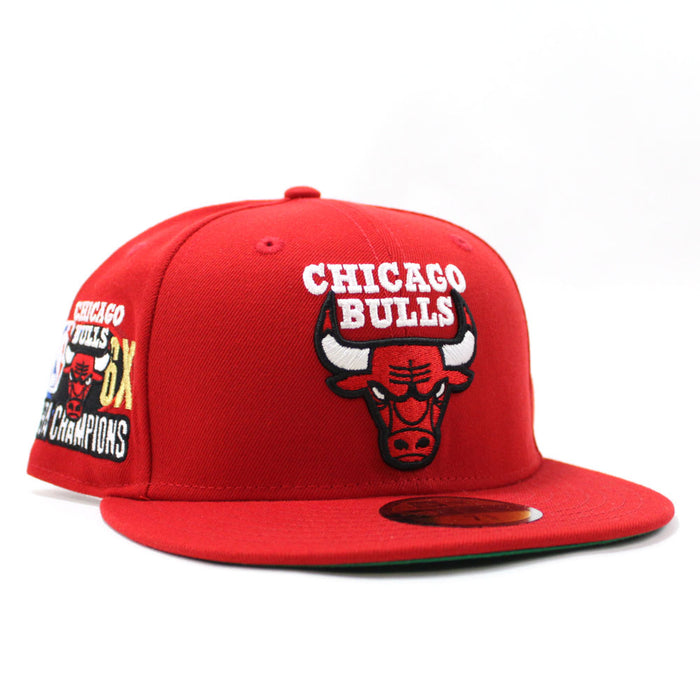 Chicago Bulls 6 X NBA Champs New Era 59fifty Fitted Hat (Red Green Under Brim)