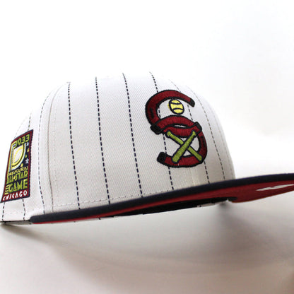 Chicago White Sox 1933 All Star Game New Era Fitted 59Fifty Hat (Pinstripe Navy Pinot Red Under Brim)