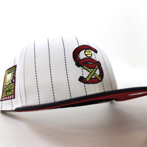 Chicago White Sox 1933 All Star Game New Era Fitted 59Fifty Hat (Pinstripe Navy Pinot Red Under Brim)