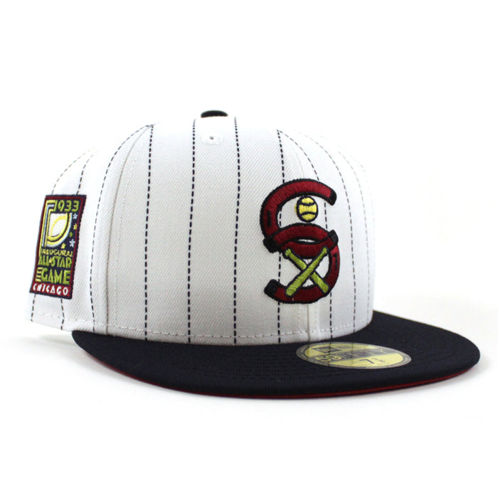 Chicago White Sox 1933 All Star Game New Era Fitted 59Fifty Hat (Pinstripe Navy Pinot Red Under Brim)