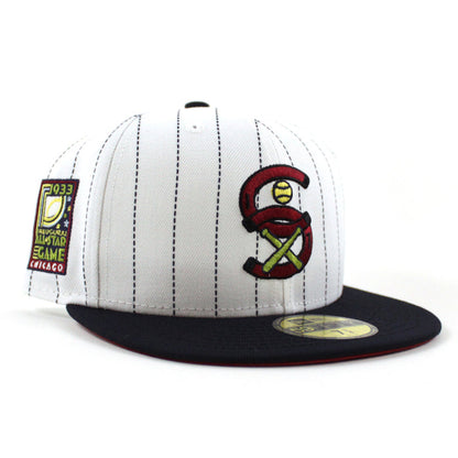 Chicago White Sox 1933 All Star Game New Era Fitted 59Fifty Hat (Pinstripe Navy Pinot Red Under Brim)