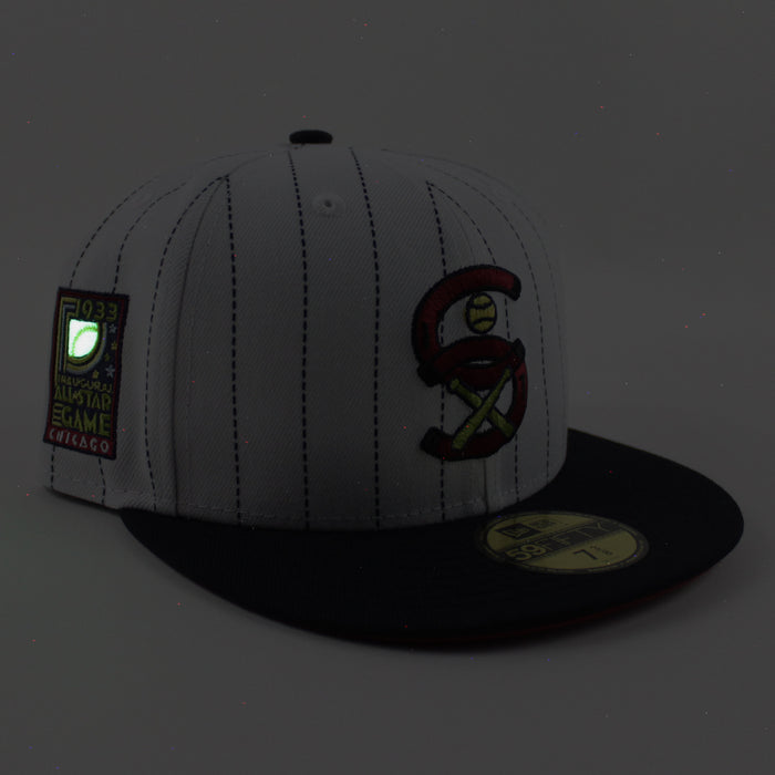 Chicago White Sox 1933 All Star Game New Era Fitted 59Fifty Hat (Pinstripe Navy Pinot Red Under Brim)