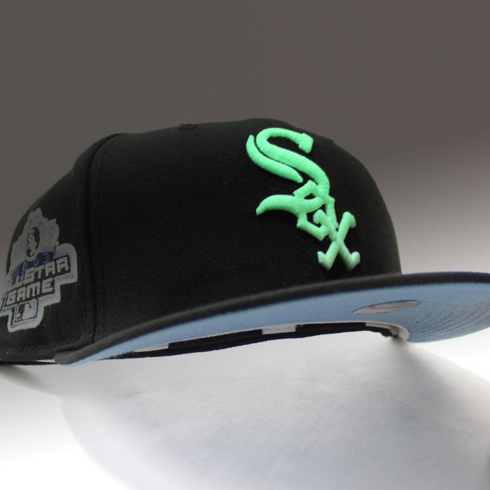 Chicago White Sox 2003 All-Star Game New Era Fitted 59Fifty Hat (Glow in the Dark Black Sky Blue Under Brim)