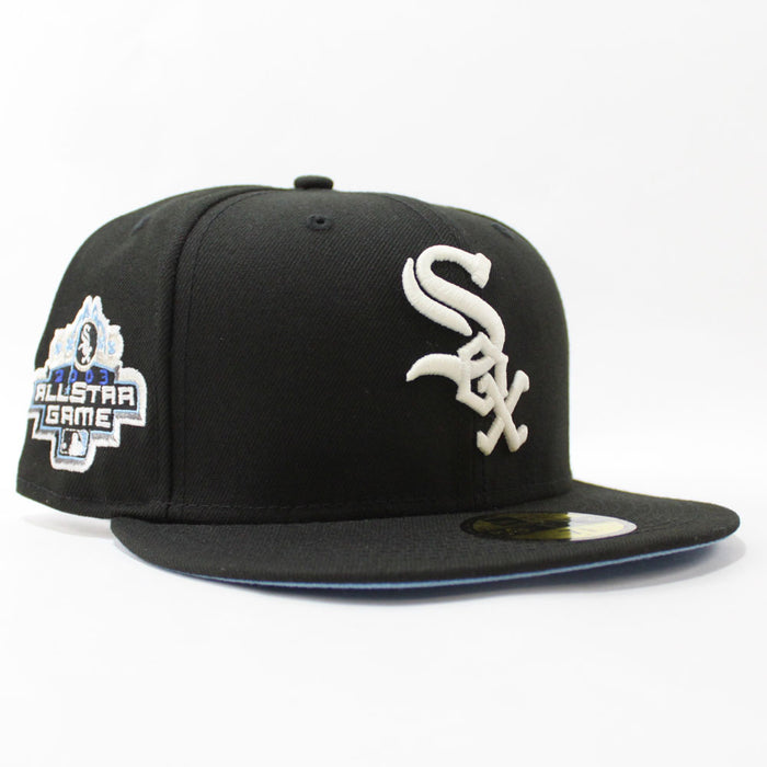 Chicago White Sox 2003 All-Star Game New Era Fitted 59Fifty Hat (Glow in the Dark Black Sky Blue Under Brim)
