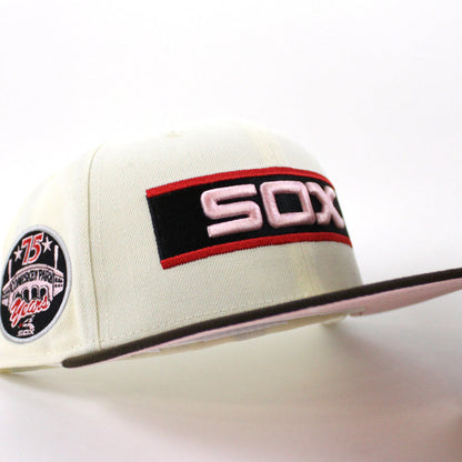 Chicago White Sox 75th Anniversary New Era Fitted 59Fifty Hat (Chrome White Brown Pink Under Brim)