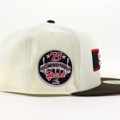 Chicago White Sox 75th Anniversary New Era Fitted 59Fifty Hat (Chrome White Brown Pink Under Brim)