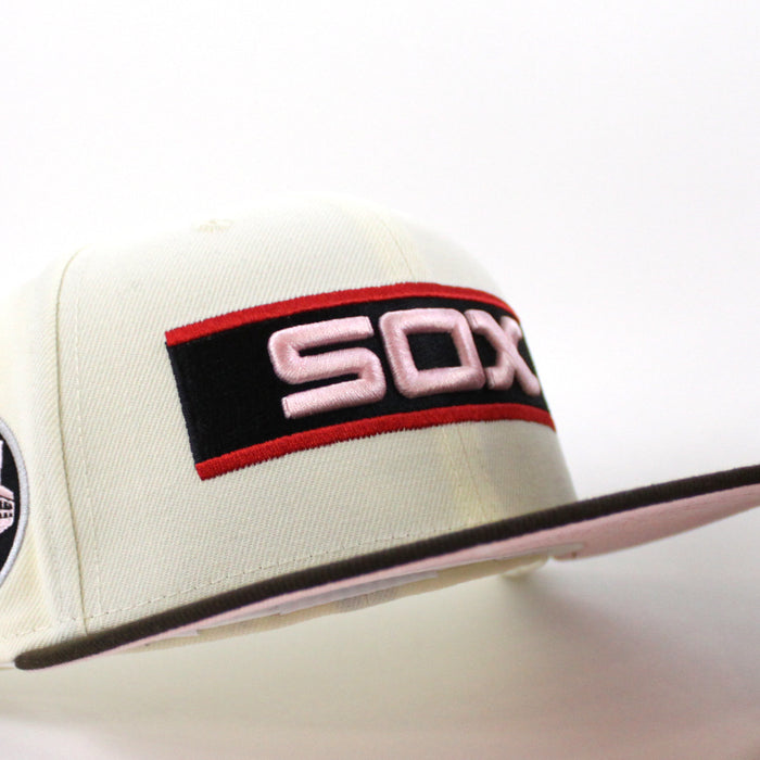 Chicago White Sox 75th Anniversary New Era Fitted 59Fifty Hat (Chrome White Brown Pink Under Brim)