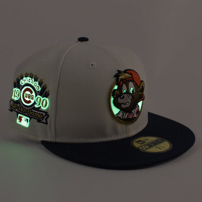 Clark The Cub Chicago Cubs 1990 All Star Game New Era 59Fifty Fitted Hat (Chrome White Navy Gray Under Brim)