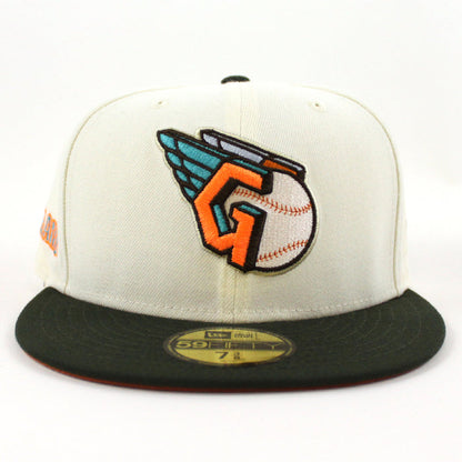 Cleveland Guardians CLEGUA CLEVELAND New Era 59Fifty Fitted Hat  (CHROME WHITE DARK SEAWEED RUST ORANGE Under Brim)