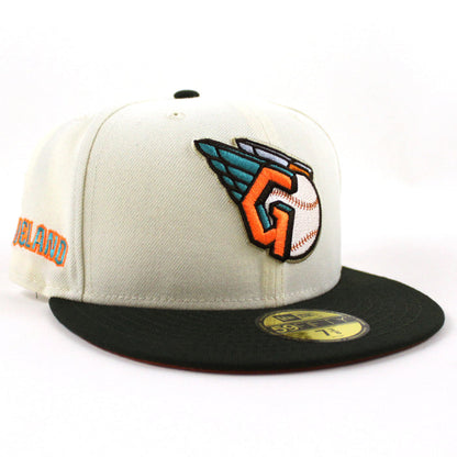 Cleveland Guardians CLEGUA CLEVELAND New Era 59Fifty Fitted Hat  (CHROME WHITE DARK SEAWEED RUST ORANGE Under Brim)