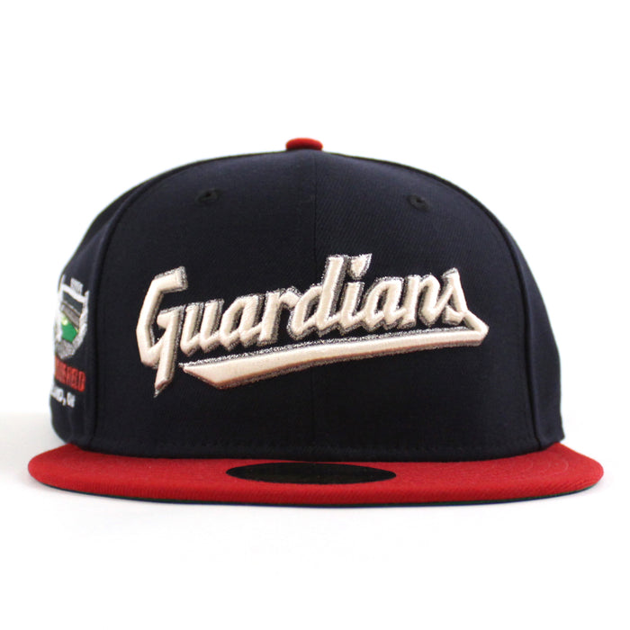 Cleveland Guardians Progressive Field New Era 59Fifty Fitted Hat  (Scarlet Red Navy Green Under Brim)