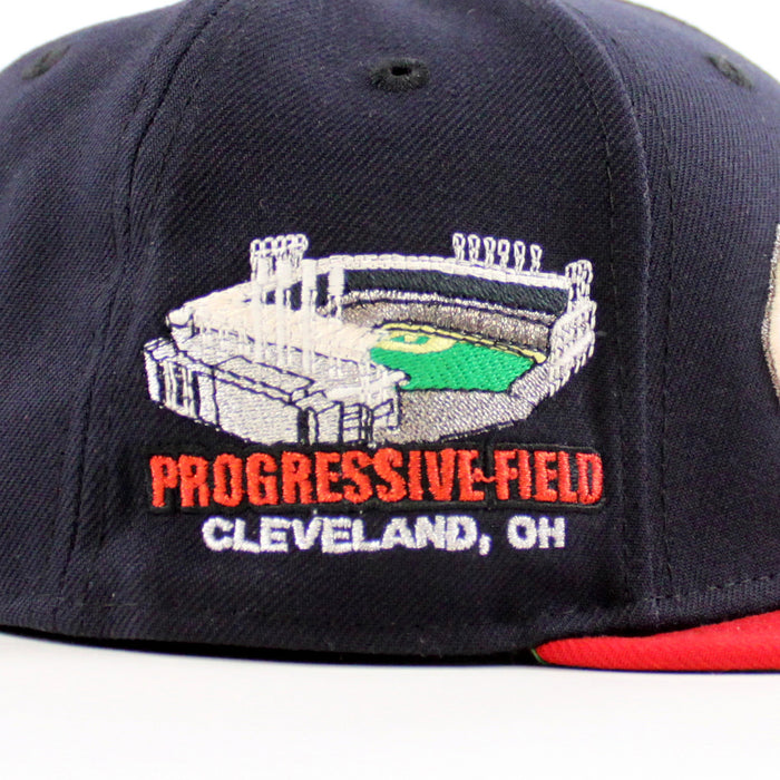 Cleveland Guardians Progressive Field New Era 59Fifty Fitted Hat  (Scarlet Red Navy Green Under Brim)