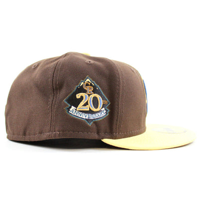 Colorado Rockies 20th Anniversary New Era 59Fifty Fitted Hat (BURNT WOOD SOFT YELLOW TOASTED Under Brim)