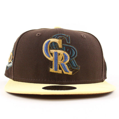 Colorado Rockies 20th Anniversary New Era 59Fifty Fitted Hat (BURNT WOOD SOFT YELLOW TOASTED Under Brim)
