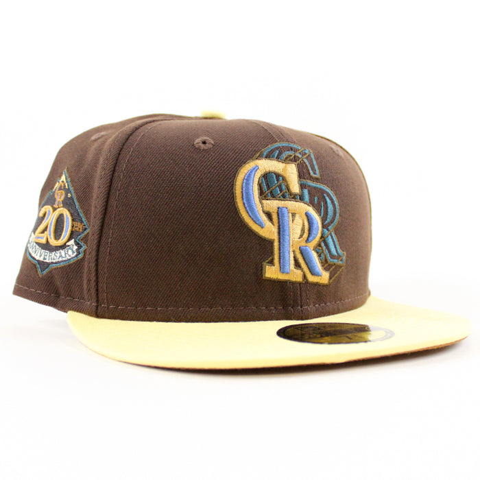 Colorado Rockies 20th Anniversary New Era 59Fifty Fitted Hat (BURNT WOOD SOFT YELLOW TOASTED Under Brim)
