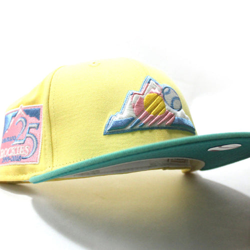 Colorado Rockies 25TH Anniversary New Era 59Fifty Fitted Hat (GITD Soft Yellow Mint Teal Under Brim)