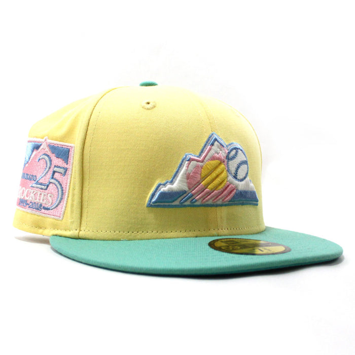 Colorado Rockies 25TH Anniversary New Era 59Fifty Fitted Hat (GITD Soft Yellow Mint Teal Under Brim)