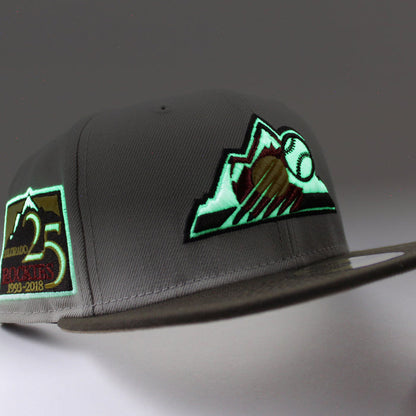 Colorado Rockies 25th Anniversary New Era 59Fifty Fitted Hat (GITD Stone Gray Walnut Khaki Under Brim)