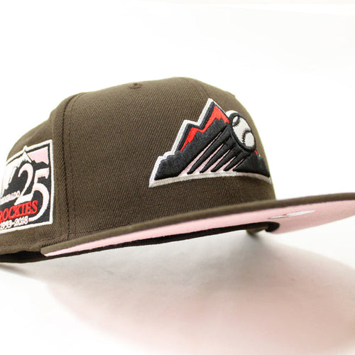 Colorado Rockies 25th Anniversary New Era 59Fifty Fitted Hat (GITD Walnut Pink Under Brim)