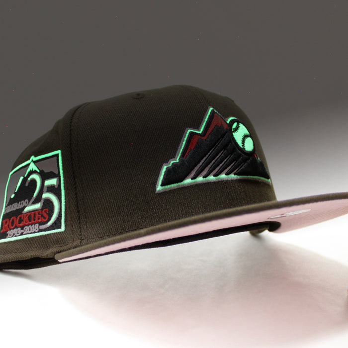 Colorado Rockies 25th Anniversary New Era 59Fifty Fitted Hat (GITD Walnut Pink Under Brim)