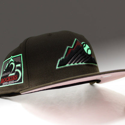 Colorado Rockies 25th Anniversary New Era 59Fifty Fitted Hat (GITD Walnut Pink Under Brim)