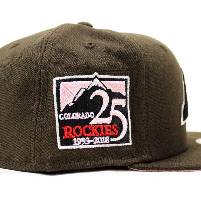 Colorado Rockies 25th Anniversary New Era 59Fifty Fitted Hat (GITD Walnut Pink Under Brim)