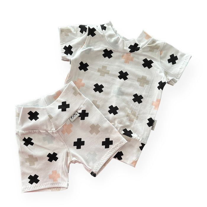 Cross Monochrome Biker Shorts Lounge Set