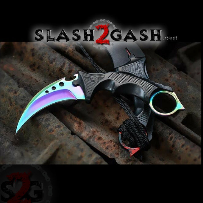 CSGO ELITE Rainbow Fade Karambit Full TANG Tactical Claw Neck Knife w/ Sheath BEST