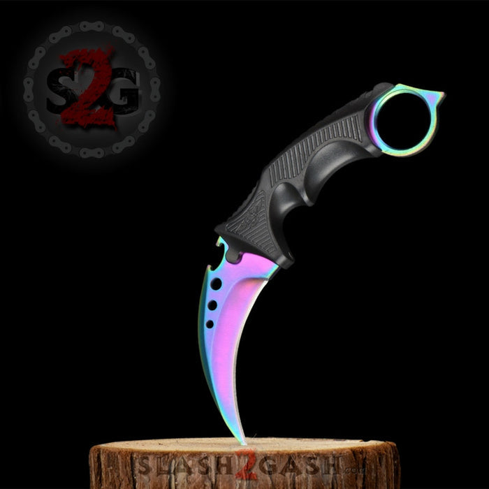 CSGO ELITE Rainbow Fade Karambit Full TANG Tactical Claw Neck Knife w/ Sheath BEST