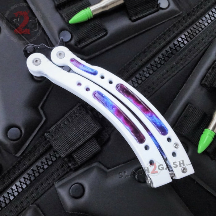 CSGO White Galaxy Butterfly Knife SHARP 440C Counter Strike Tactical Balisong