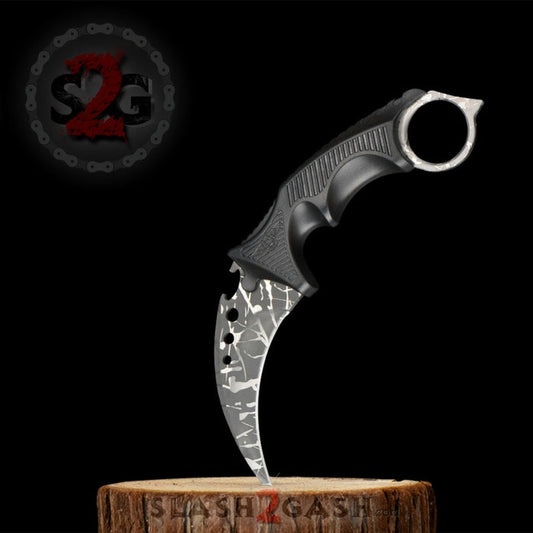 CSGO Grey Karambit Full TANG Tactical Claw Neck Knife w/ Sheath ELITE ver