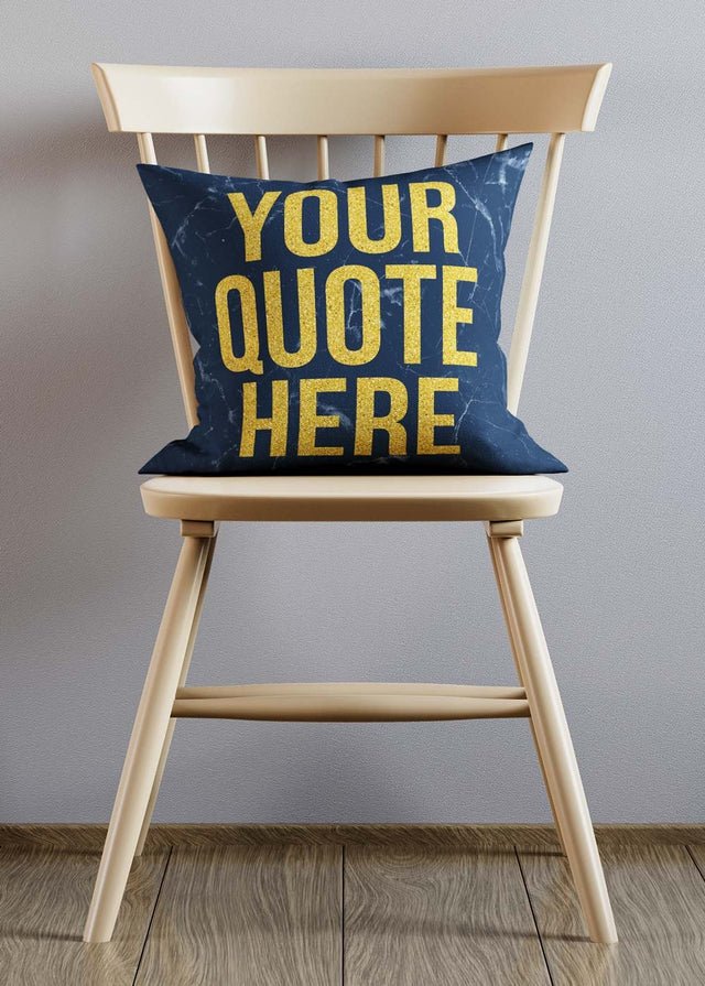 Custom Gold Glitter Style Lettering Blue Marble Cushion