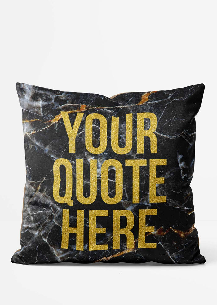 Custom Gold Glitter Style Lettering Marble Cushion, front view