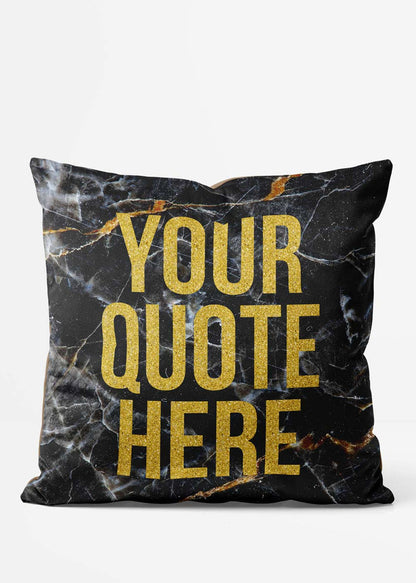 Custom Gold Glitter Style Lettering Marble Cushion, front view